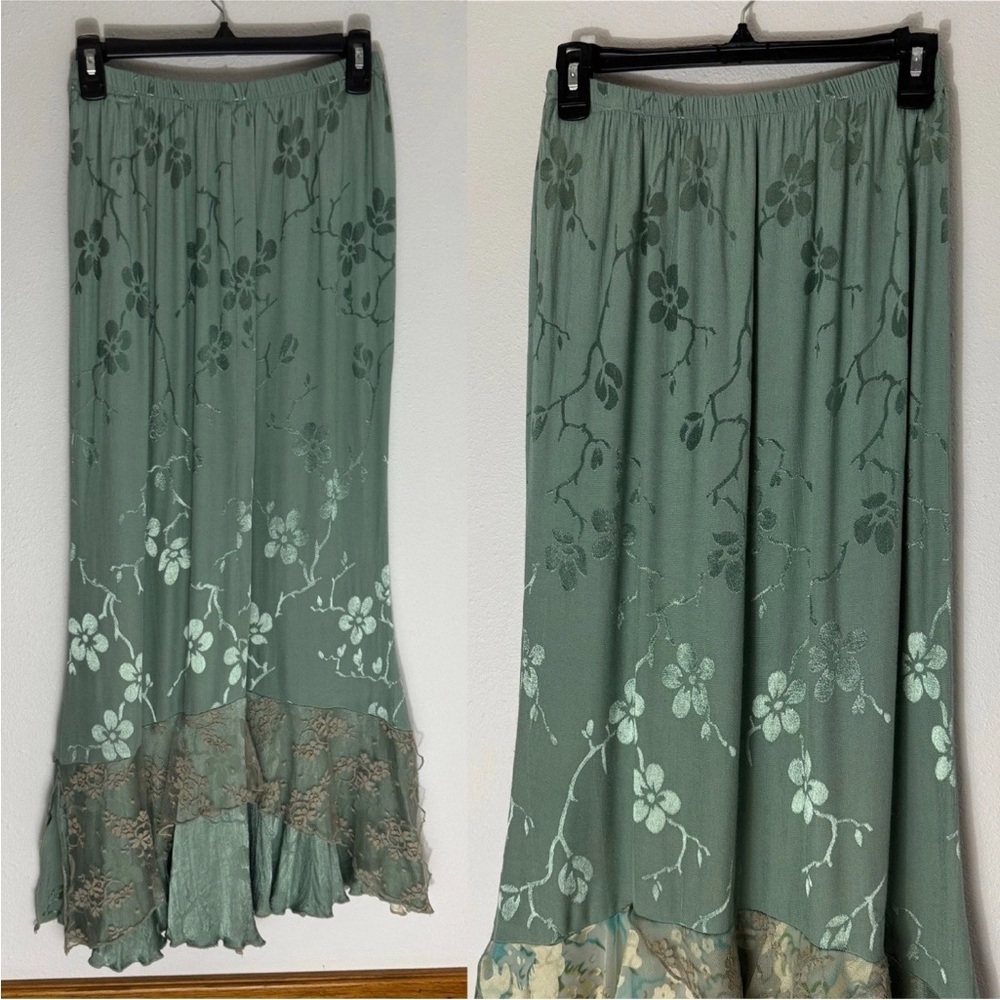 Vintage Spencer Alexis muted blue embossed w/ lace top and maxi skirt set size 6 - Picture 11 of 16